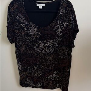 Coldwater Creek Black and Brown Paisley Floral Tee